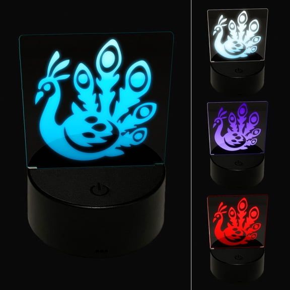 Pretty Peacock LED Night Light Sign 3D Illusion Desk Nightstand Lamp