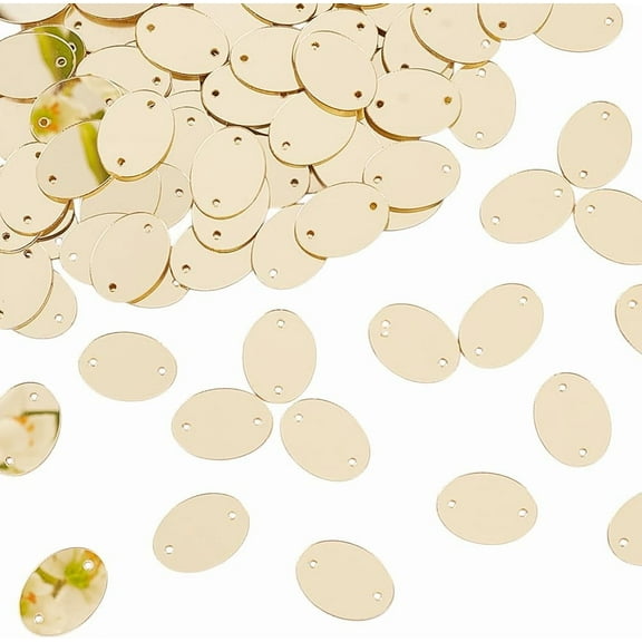 100Pcs Sew on Mirror Acrylic Oval Flat Back Mirror Beads with Hole Gold DIY Mirrored Rhinestones Decorative Mosaic Tiles for Costume Dresses Garment Accessory 19.5x14.5x0.8mm