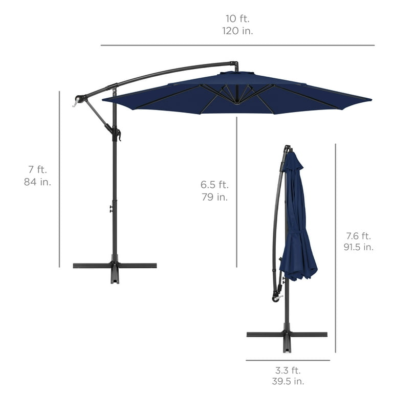 Best Choice Products 10ft Offset Hanging Outdoor Market Patio Umbrella w/ Easy Tilt Adjustment - Navy Blue