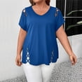 thumbnail image 2 of MORTTIC Women's Plus Size V-Neck Short Sleeve Casual T-Shirt with Criss Cross Strap Detail for Summer Blue，3XL, 2 of 4