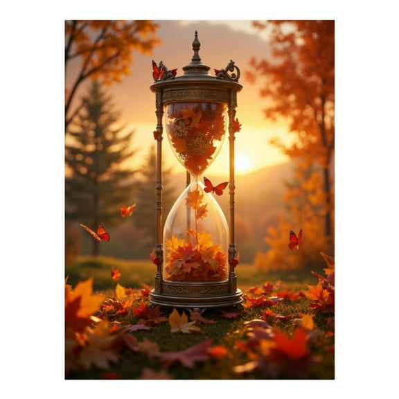 Diamond Art Kits for Adults - 5d Autumn Hourglass Leaves Butterflies Sunset Diamond Painting for Adults, Diamond Art for Adults Beginners, Diamond Painting Kits for Adults for Home Wall Decor