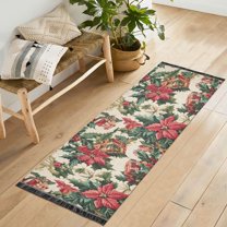 Yayeee Runner Rug for Bedroom 2'x6' Machine Washable Hallway Non Slip Mat, Red Christmas Poinsettia