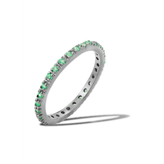 Simulated Emerald Cubic Zirconia May Birthstone Inlay Eternity Ring Sterling Silver Size 5