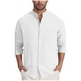 thumbnail image 3 of Txeol Mens Wrinkle Free Dress Shirts Casual Long Sleeve Band Collar Button Down Shirt Summer Beach Hippie Tops with Pocket,White,L, 3 of 7