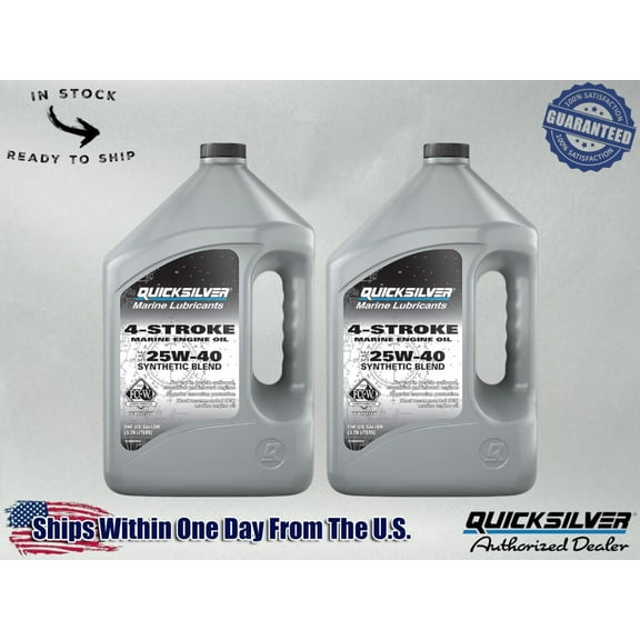 Quicksilver OEM 25W-40 Synthetic Marine Engine Oil, 1 Gallon 8M0078623-2PACK