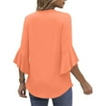 thumbnail image 3 of FAIWAD Women Blouses Dressy Casual Ruffle 3/4 Length Sleeve V Neck Tshirts Trendy Loose Office Work Shirts, 3 of 9