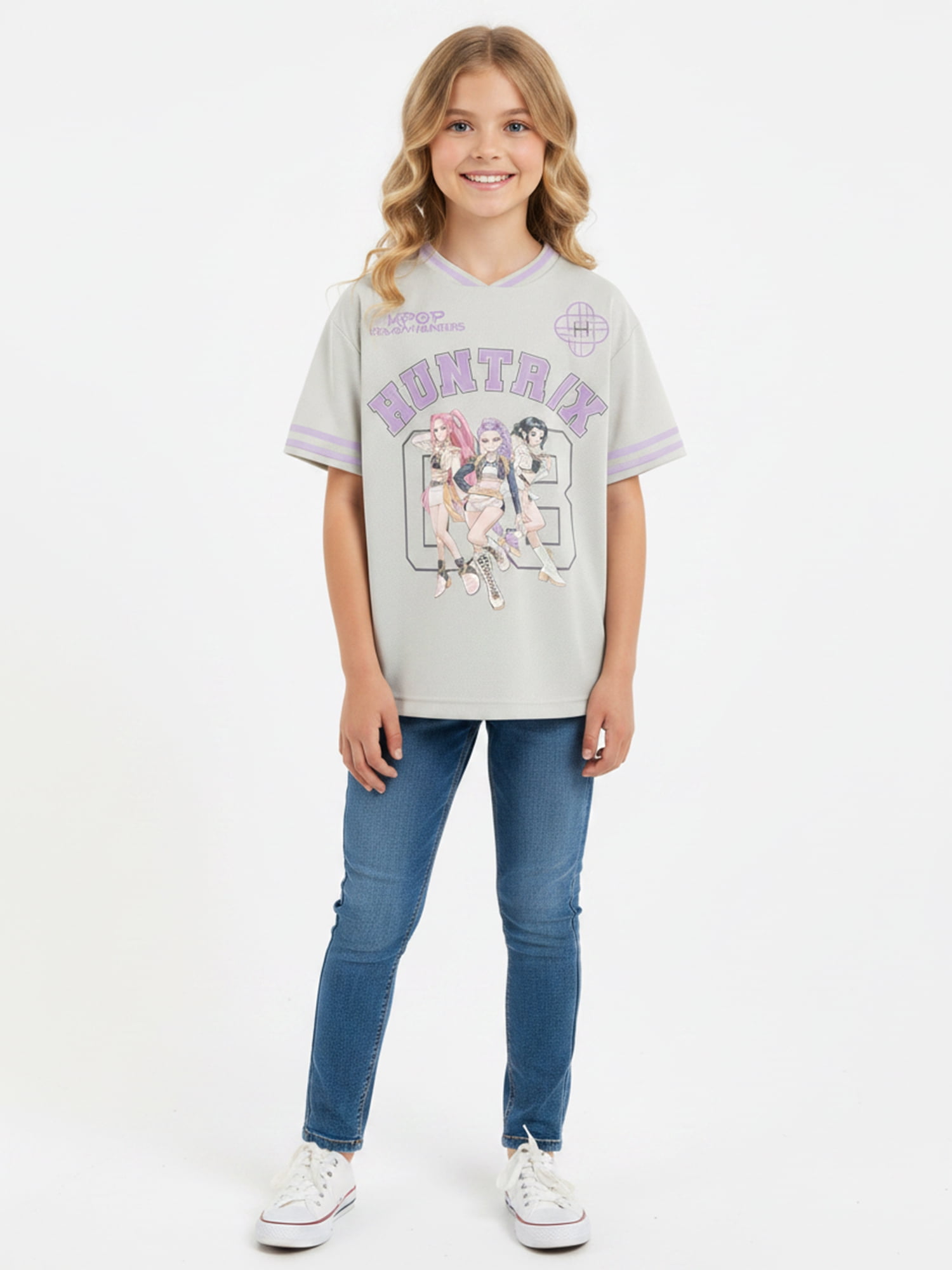 K-Pop Demon Hunters, Girls' & Big Girls' Graphic Jersey Tee, Huntrix Derby Core, Sizes 4-16