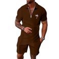 thumbnail image 2 of Short Sets for Men Short Sleeve Quarter Zip Polo Shirt and Bermuda Shorts 2 Piece Matching Set Beach Outfit Set, 2 of 6