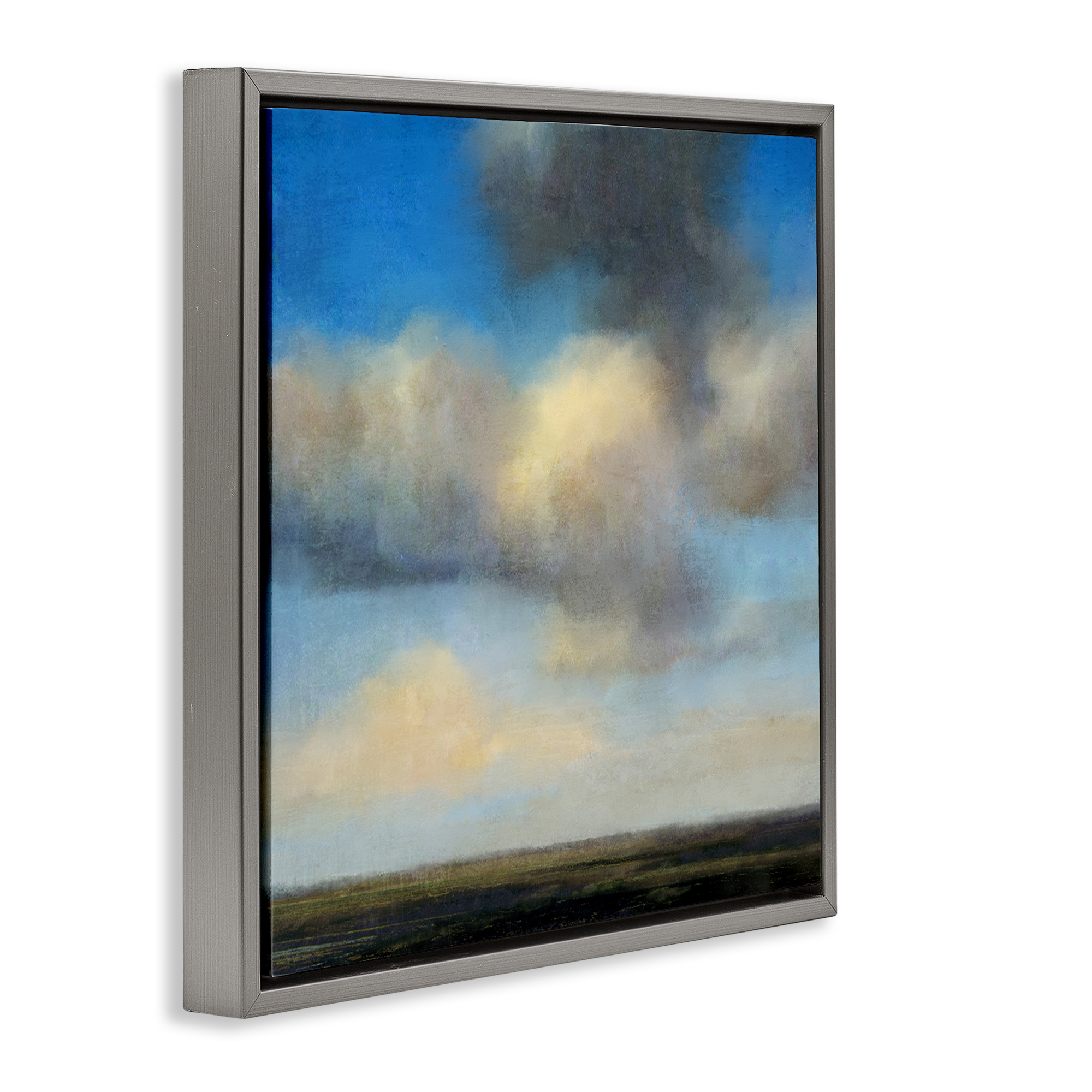 Stupell Industries Clouds Over Countryside Landscape & Nature Painting Gray Floater Framed Canvas Art Print Wall Art, 25 x 25
