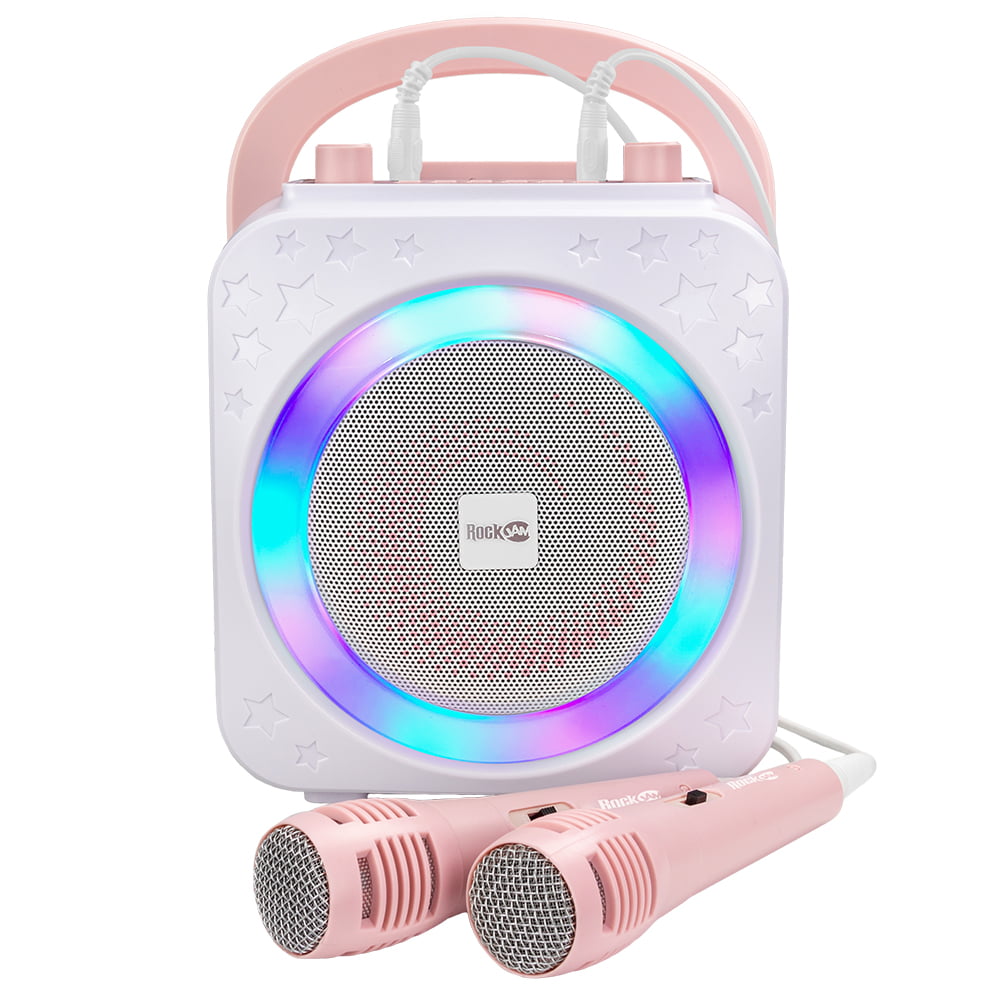 Sprachwechseleffekten und LED-Leuchten RockJam 10 Watt wiederaufladbare Bluetooth-Karaoke-Maschine mit zwei Mikrofonen 