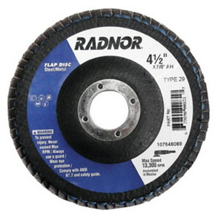 

Radnor 4 1/2 X 7/8 40 Grit Zirconia Alumina Type 29 Flap Disc With Fiberglass Back 10 Each / Box (3 Boxes)