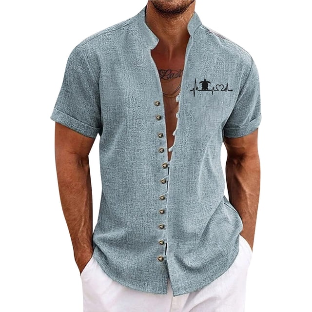 New Men's Retro Casual Loose Fitting Short Sleeved Printed ShirtXL