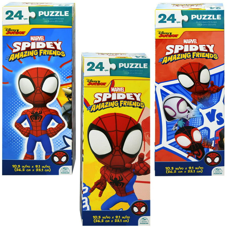 Spidey and Friends Jigsaw Puzzle Set - 3 Pack Spiderman Puzzle Bundle (24pc  Each) with Stickers and More for Kids Adults (Spidey and Friends Party