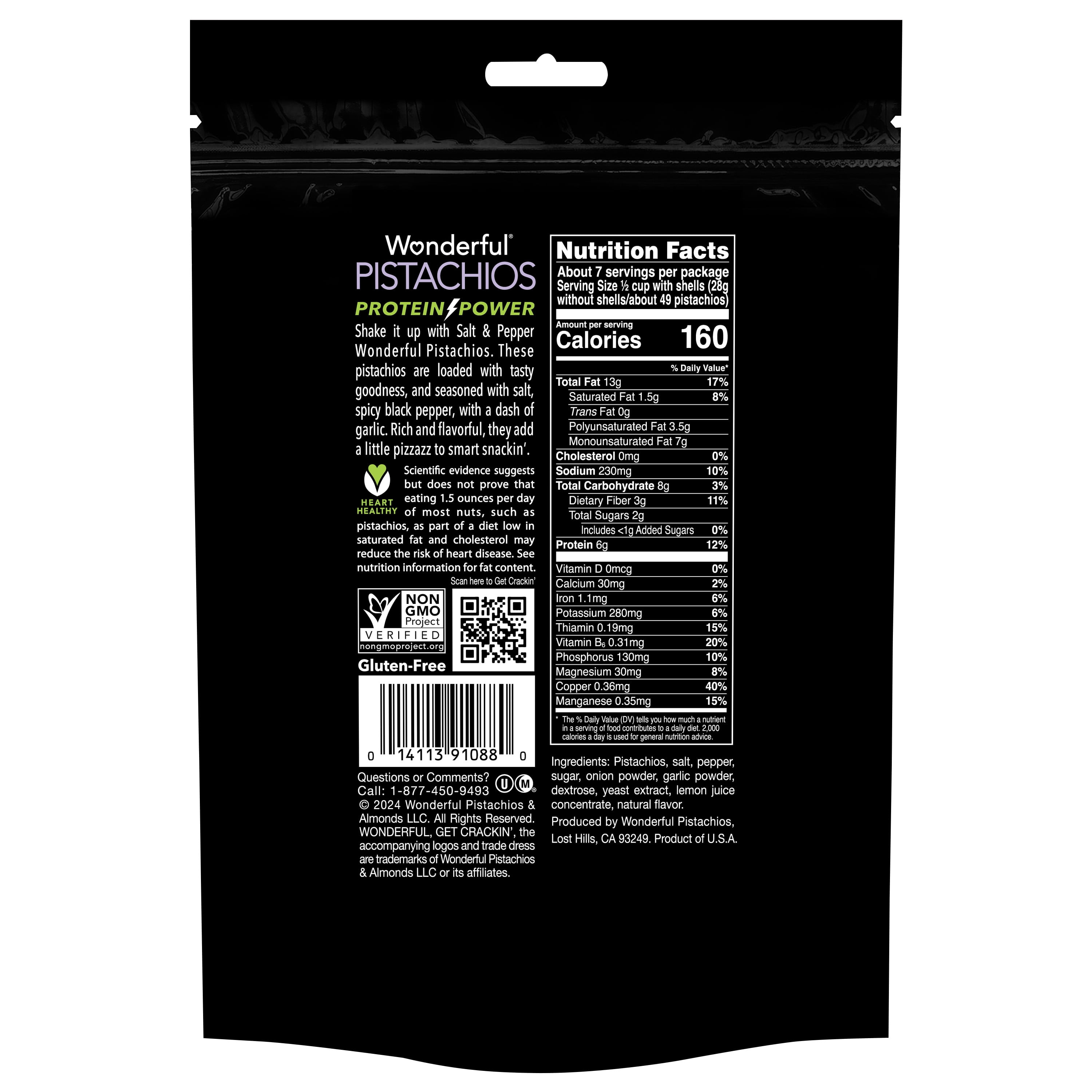 (5 pack) Wonderful Pistachios In-Shell Salt & Pepper Nuts, 14 Ounce Bag
