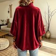 thumbnail image 4 of GZMOALH Women's Velvet Quarter Zip Top, Mock Neck 3/4 Sleeve Loose Fit Casual Pullover Sweatshirt, 4 of 5