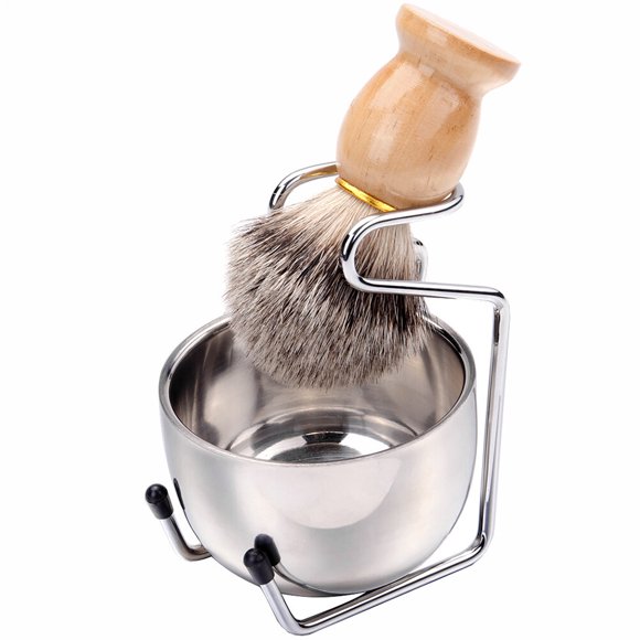EeaseMX Juego de 3 herramientas de afeitado prácticas y duraderas para el cuidado de la barba (1 cuenco, 1 soporte y 1 cepillo).