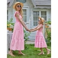 thumbnail image 6 of FYMNSI Mommy and Me Plaid Print Dresses with Pockets Sleeveless Smocked Long Sundress Casual High Waist Midi Tank Dress Pink (Girl 6-7T), 6 of 9