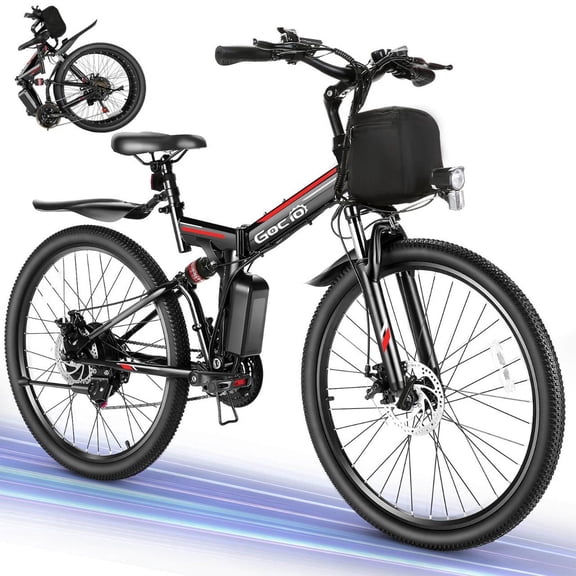 Gocio 26" Folding Electric Mountain Bike for Adults, 500W Motor, 48V 7.8Ah (374Wh) Removable Battery, 21-Speed Shimano Gears, UL2849 Certified