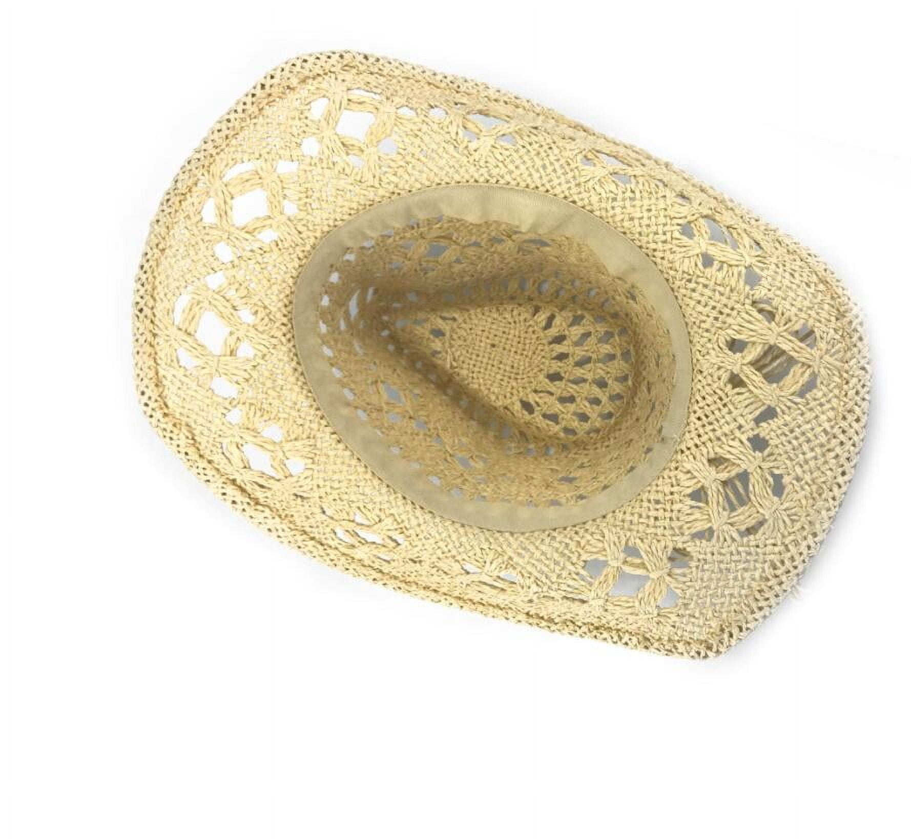 Woven Straw Cowboy Hat with Flexible Brim, Unisex Western Sun Hat, Breathable, Boho Cowboy Straw Hat: Wooden Bead Accent, Unisex Summer Cap  main image 2