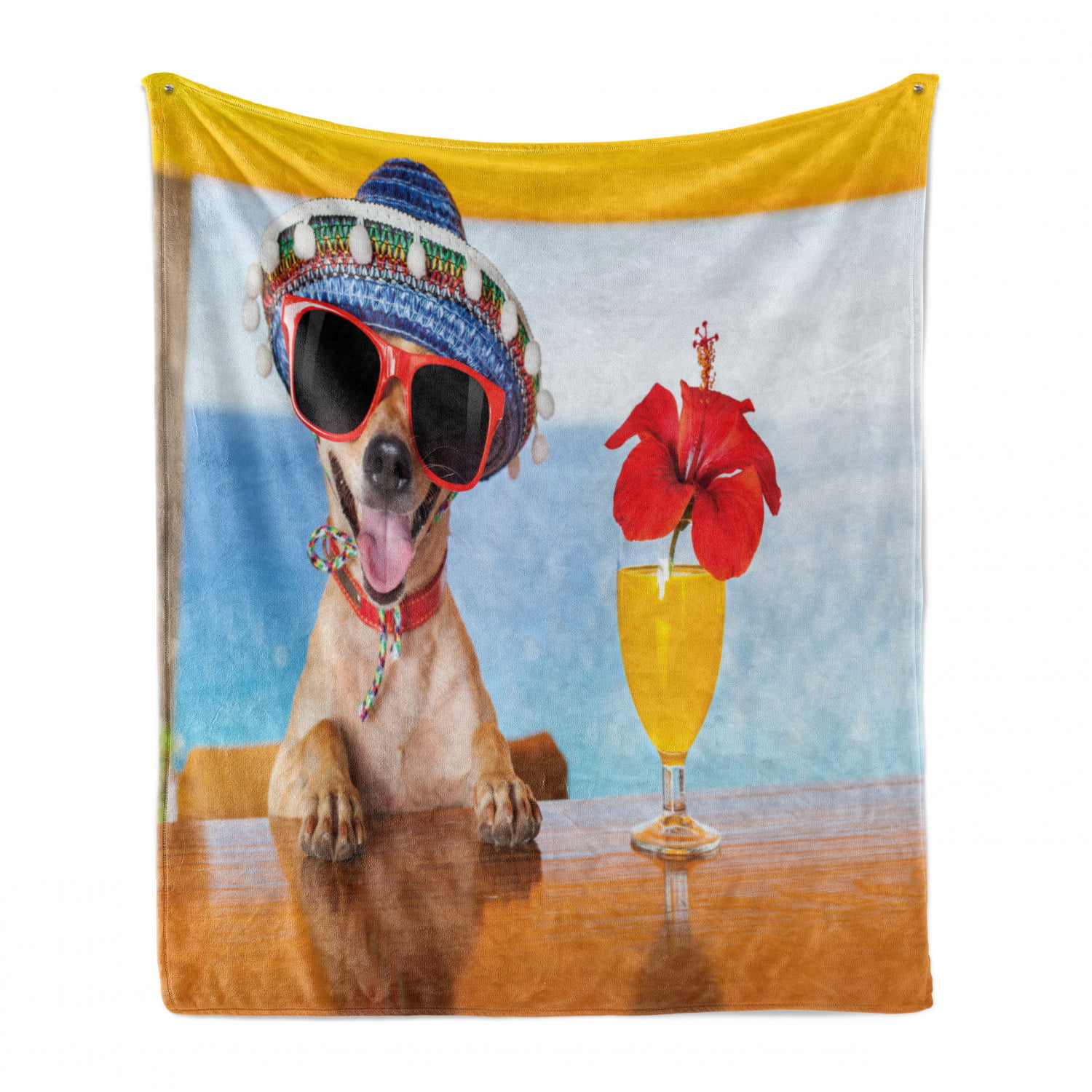 Summertime Tropical Club Related Chihuahua Dog Drinking Cocktails at Ocean View Bar Cozy Plush for Indoor and Outdoor Use Ambesonne Funny Soft Flannel Fleece Throw Blanket 60 x 80 Multicolor
