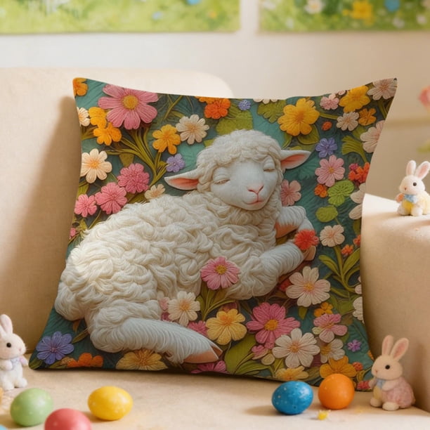 CaiYueKe Easter Rabbit Floral Pillow Cover - Sofa Cushion Case Home Decor Throw Pillow for Living Room Couch Bedroom Outdoor Indoor Decorative Accent Spring Holiday Farmhouse Decor