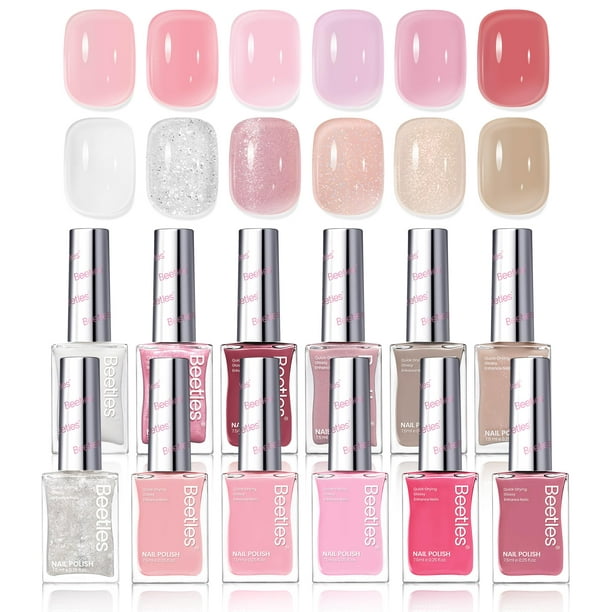 Set de esmaltes de uñas Beetles 12 colores Jelly Pink de secado rápido
