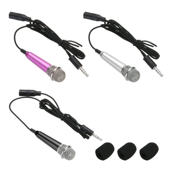 3 Pcs Mini Microphone, Mini Mic Tiny Microphone Phone Mic Small Microphone with Sponge Cover for Record Phone Voice, Hot Pink/Black/Silver