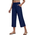 thumbnail image 5 of Wide Leg Capri Pants for Women Palazzo Pant Casual Wide Leg Trousers with Pockets Summer High Waisted Drawstring Pants Navy XL, 5 of 5