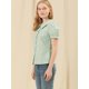 thumbnail image 4 of Blusa de manga abullonada floral con cuello en punta de camisa abotonada para mujer Verde M, 4 of 6