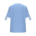 thumbnail image 5 of Ashyfjp Womens Tops Casual Loose-Fit Solid Color Short Sleeve V-Neck Button-Up Tie-Front Comfortable Shirts for Women, Blue, L, 5 of 6