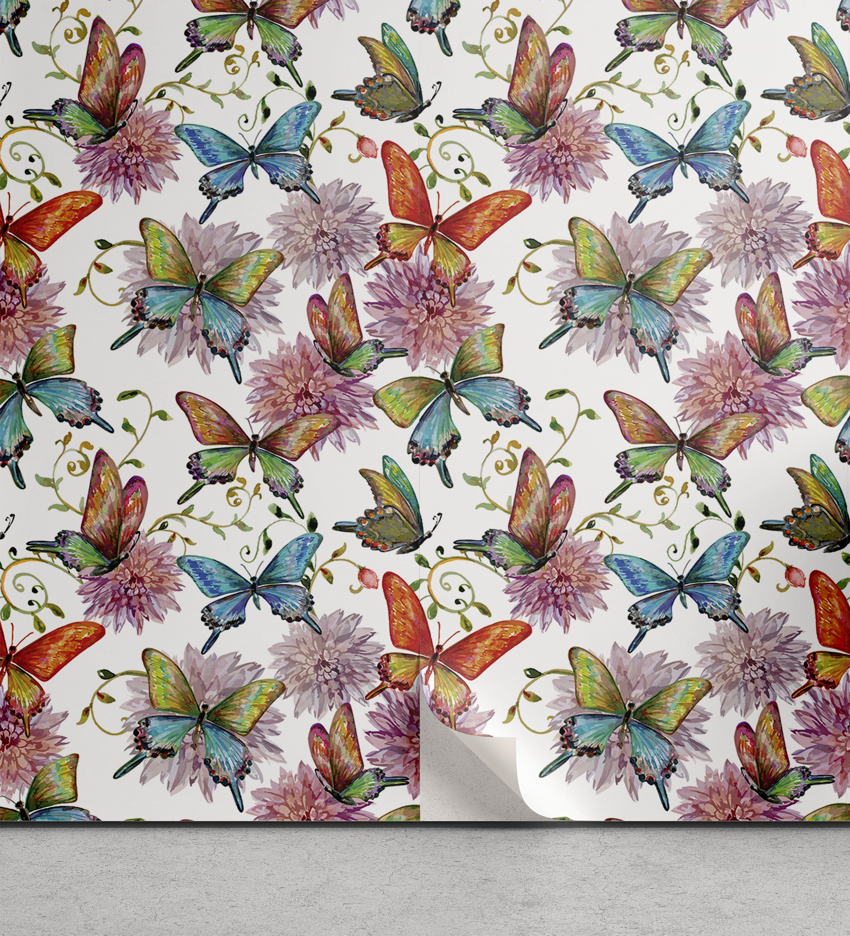 Butterfly Peel & Stick Wallpaper, Flying Butterflies with Floral