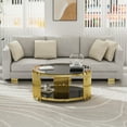 thumbnail image 3 of Pouseayar Modern Classic Round Stainless Steel Glass Coffee Table, Modern Center Table with 8mm Tempered Glass & Gold Leg, Black Top, 35.43*35.43*17.72 inch, 3 of 6