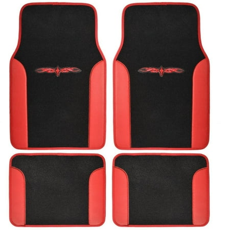 BDK A Set of 4 Universal Fit Plush Carpet with Vinyl Trim Floor Mats For Cars / Trucks - Tribal Red