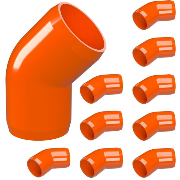 FORMUFIT 1/2" 45-Degree Elbow Furniture Grade PVC Fitting in Orange, Made In USA, UV-Resistant, Impact-Proof, 0.840" Actual Socket Diameter (10-Pack) - F01245E-OR-10