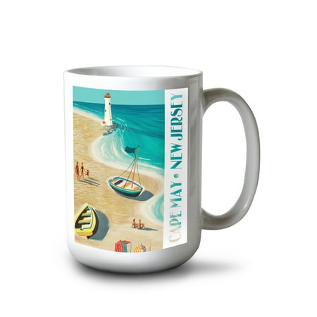 

15 fl oz Ceramic Mug Cape May New Jersey Beach Scene Dishwasher & Microwave Safe
