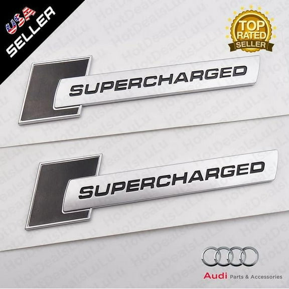 Audi ABS Black SUPERCHARGED Nameplate Side Fender Marker Logo Emblem Badge Decoration Left & Right