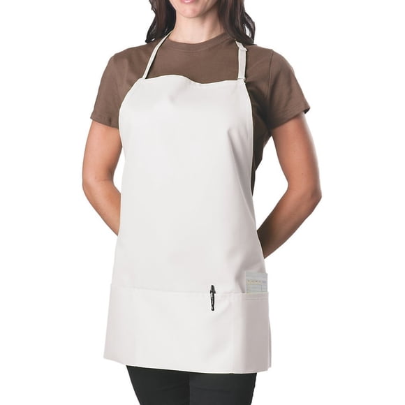 KNG White 3 Pocket Adjustable Bib Apron for Men and Women