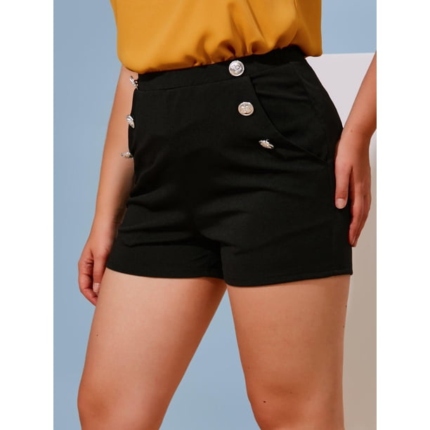 Shorts Talla Extra Bolsillos Falsos con Botones Rosegal Pantalones cortos de talla grande