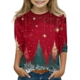 thumbnail image 2 of LTTVQM Girls Christmas 3/4 Sleeve Crewneck Shirt | Xmas Holiday Funny Graphic Comfortable Tee Fall Winter Family Party Matching Tops 4-11 Years, 2 of 5