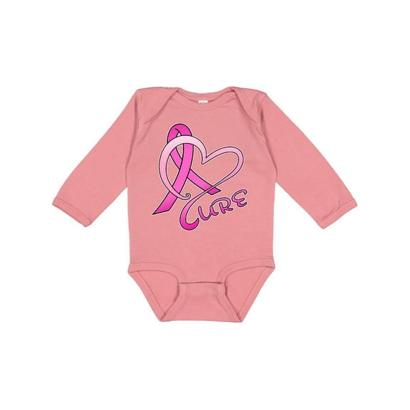 Inktastic Cure- Breast Cancer Awareness pink ribbon Boys or Girls Long Sleeve Baby Bodysuit