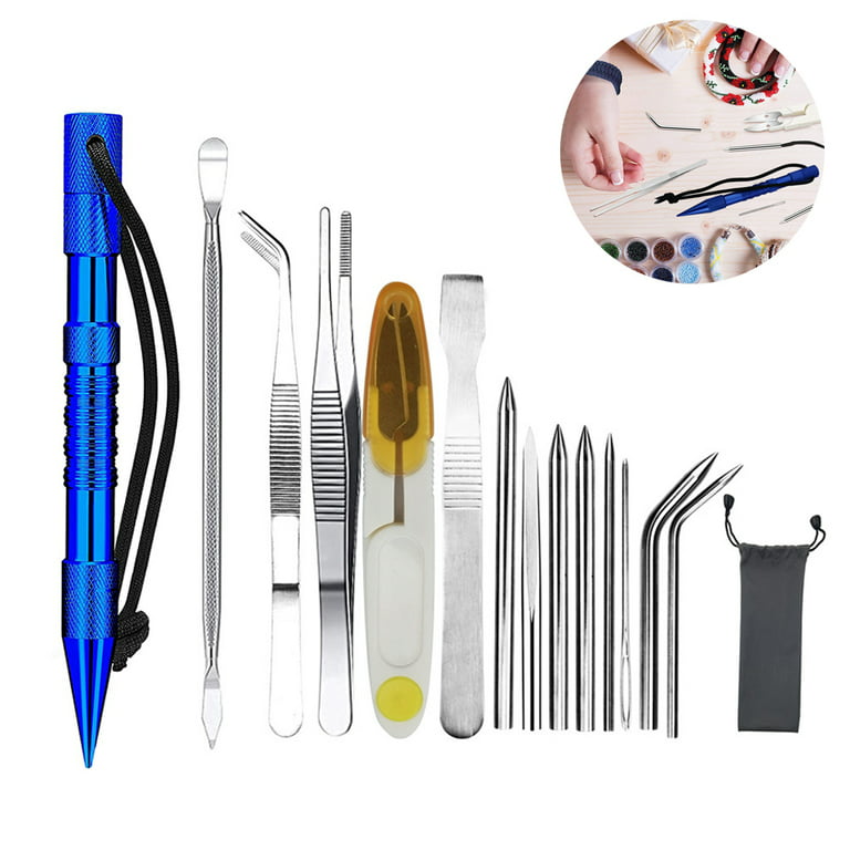 14 Pcs Paracord Needle Set, Paracord FID Lacing Needles and Smoothing Tool,  Stainless Steel Tweezers, Scissor with Bag Suitable for DIY Craft Supplies  