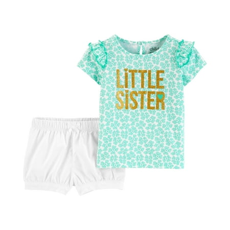Child of Mine by Carter's Toddler Girl Short Sleeve T-Shirt & Shorts, 2 pc Outfit