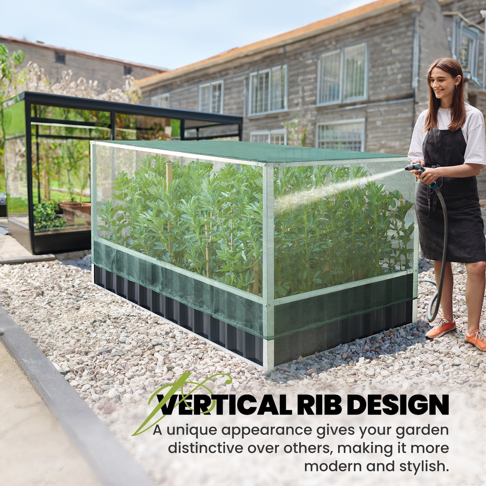 KING BIRD 68" x 36" x 34.6" Raised Garden Bed with Garden Anti Bird Protection Netting Structure, Galvanized Steel Metal Planter Kit Box