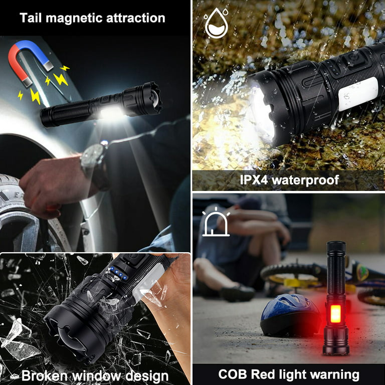 2pcs Battery Powered Small Flashlight, Magnetic LED Flashlight, 10000  Lumens Super Bright with COB Work Light, Waterproof, Zoomable Pocket  Flashlights for Camping Emergency 2 Pack