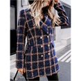 thumbnail image 4 of Chaqueta Informal de Lana con Solapa y Larga para Mujer, con Estampado y Doble Botonadura, A Cuadros Azul XXL, 4 of 10
