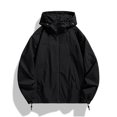 thumbnail image 2 of Windbreakers for Men Long Sleeved Hooded Zipper Drawstring Pocket Outdoor Jacket Coat Black 2XL Windbreaker Jacket Men's, 2 of 3