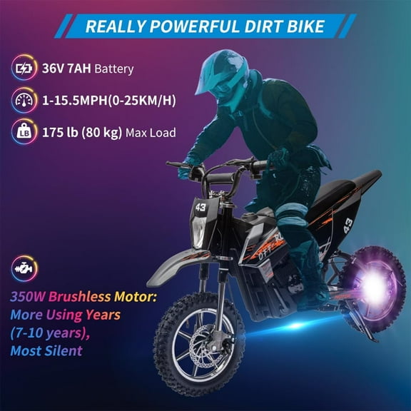 Luku Motorcycle, 36V Ride on Dirt Bike Motorcycle for Teens, Outdoor 500W Motor Off Road Motorcycle, Dirt Bike with Leather Seats, Black