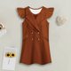 thumbnail image 1 of Vestido Meghan marrón con manga mosca cuello en V traje de fiesta de estilo informal con botones para niñas, 1 of 9