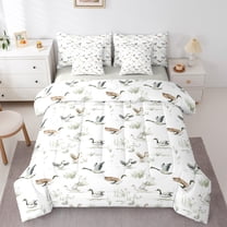 jejeloiu Rustic Lodge 7-Piece Bedding Comforter Set,Farm Mallard Duck King Bedding Sets,White Green Bed Sheets,Microfiber Bedroom Decor Reversible