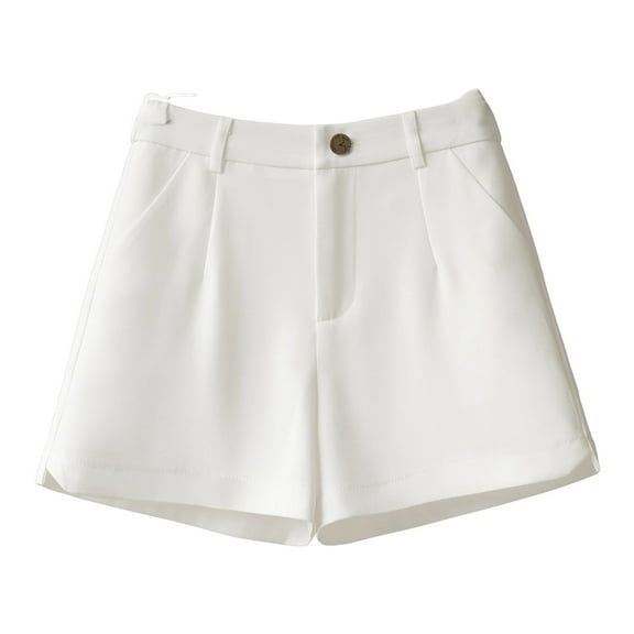 Solid Dress Shorts for Women Business Casual High Waisted Wide Leg Button Flat Front Pleated Office Ladies Work Short with Pockets